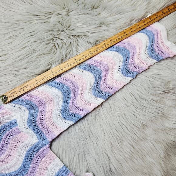 Pastel Wave Open Knit Sweater Large Cottage Y2K Soft Girl Lightweight Coquette - Picture 12 of 12